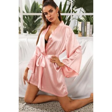 Short Satin Bridesmaid Wedding Robe Gown - Blush Pink