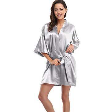 Short Satin Bridesmaid Wedding Robe Gown - Silver Grey