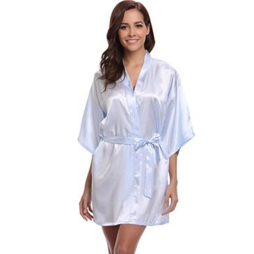 Short Satin Bridesmaid Wedding Robe Gown - Baby Blue