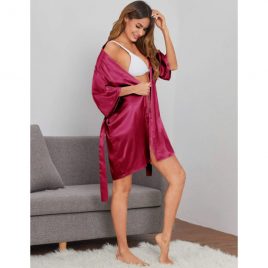 Short Satin Bridesmaid Wedding Robe Gown - Maroon