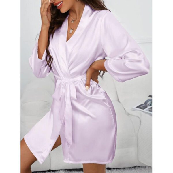 Short Satin Bridesmaid Wedding Robe Gown - Soft Lavender