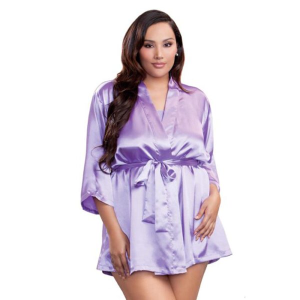 Short Satin Bridesmaid Wedding Robe Gown - Soft Lavender