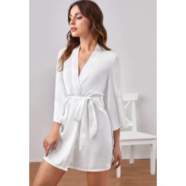 Short Satin Bridesmaid Wedding Robe Gown - White