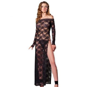 Black Open Shoulder Lace Lingerie Dress