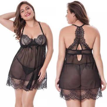 Plus Size Black Sexy Back Babydoll Lingerie Set