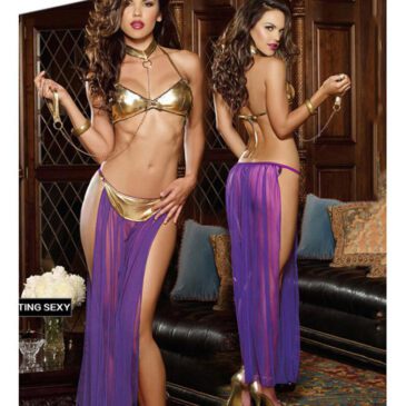 Sexy Princess Leia Slave Costume Panty Bra Skirt and Chain Purple