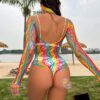 Zone Sexy Rainbow Fishnet Teddy Lingerie Beach Cover Up