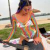 Zone Sexy Rainbow Fishnet Teddy Lingerie Beach Cover Up