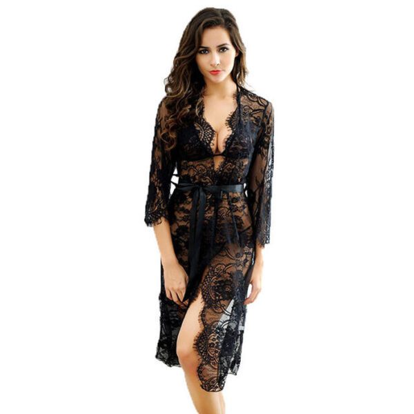 Black Romantic Lace Kimono Bra and Panty Set