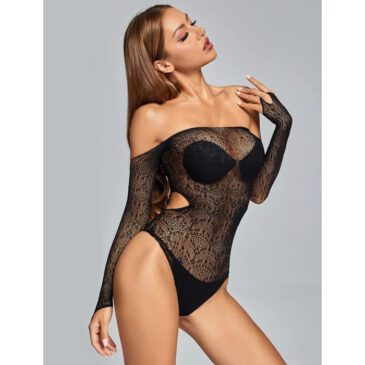 Off Shoulder Cut Out Stretch Bodysuit Teddy Lingerie