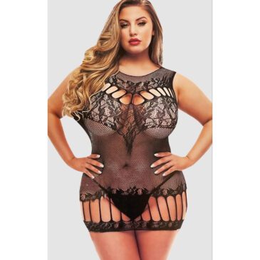 Take Charge Plus Size Fishnet Lingerie Mini Dress