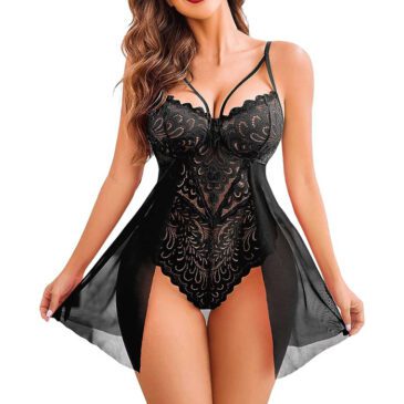 Black Mesh Lace Underwire Teddy Babydoll