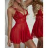 Cherry Red Cute Deep V Lace and Bow Babydoll Lingerie