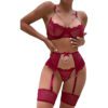 Cherry Red Sexy 4 Piece Chain & Mesh Fishnet Lingerie Set