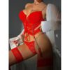 Red Temptation Erotic See Through Floral Lingerie Set