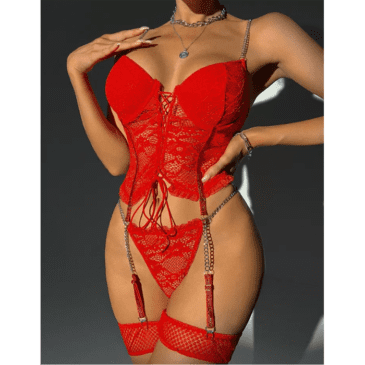 Red Temptation Erotic See Through Floral Lingerie Set