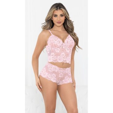 Lace Cami Crop Top with Booty Shorts Set