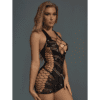 Black Stretch Fishnet and Rhinestone Mine Chemise Dress