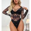 Provocative Stretch Mesh & Rhinestone Teddy Lingerie