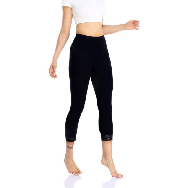 Women's Lace Trim Leggings Stretchy Lightweight Tights Black