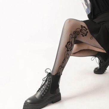 Rose Patterned Mesh Full Stockings