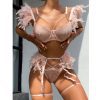 Blush Pink Feathers Lace and Straps Lingerie Set