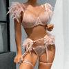 Blush Pink Feathers Lace and Straps Lingerie Set