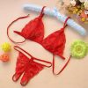 Red Lace Self-tie Bralette and Thong Lingerie Set